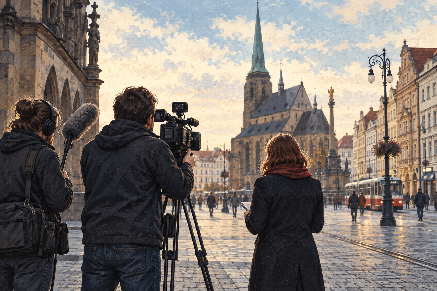 Ilustrace natáčení regionálního televizního příspěvku v Plzni